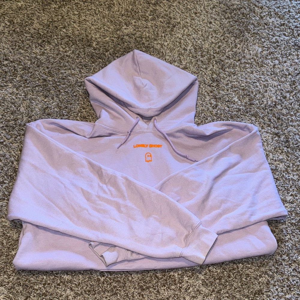 Lonely Ghost Lavender Hoodie with Orange writing - Text Me When You Get Home